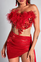 Flowering Girl Women Pelagia Feather Corset Metallic 2 Piece Set