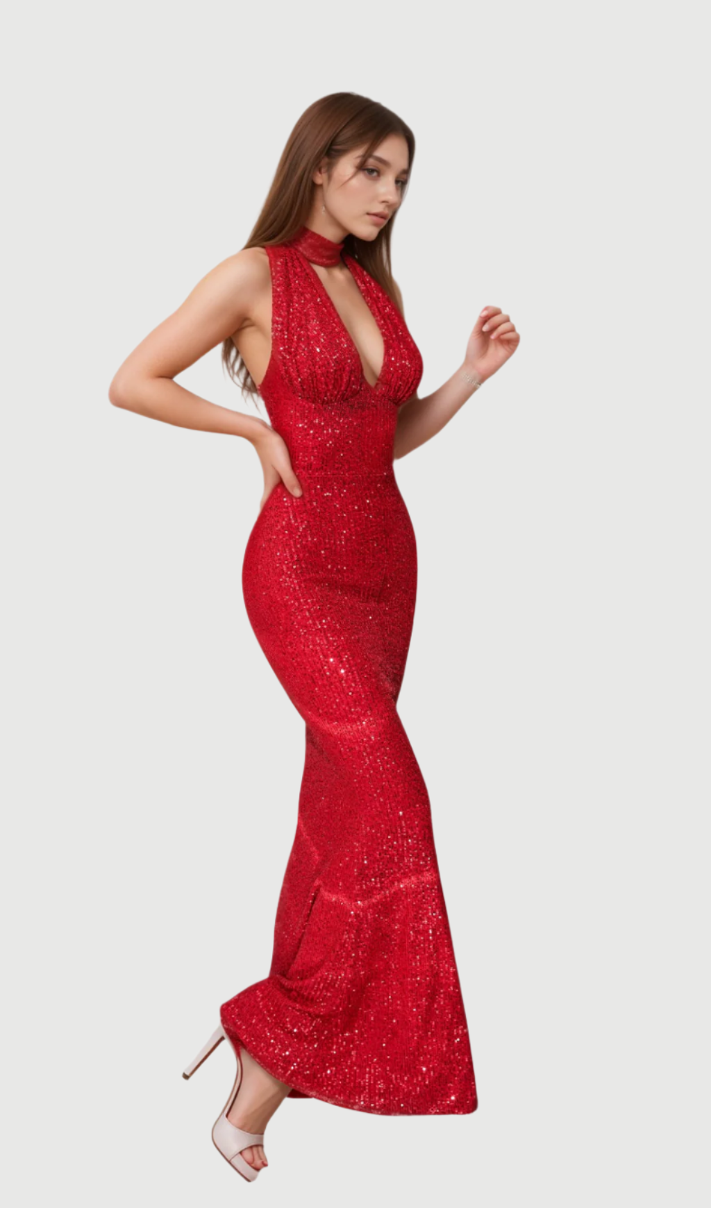 Flowering Girl Women alisa Halter Sequin Embellished Gown in red