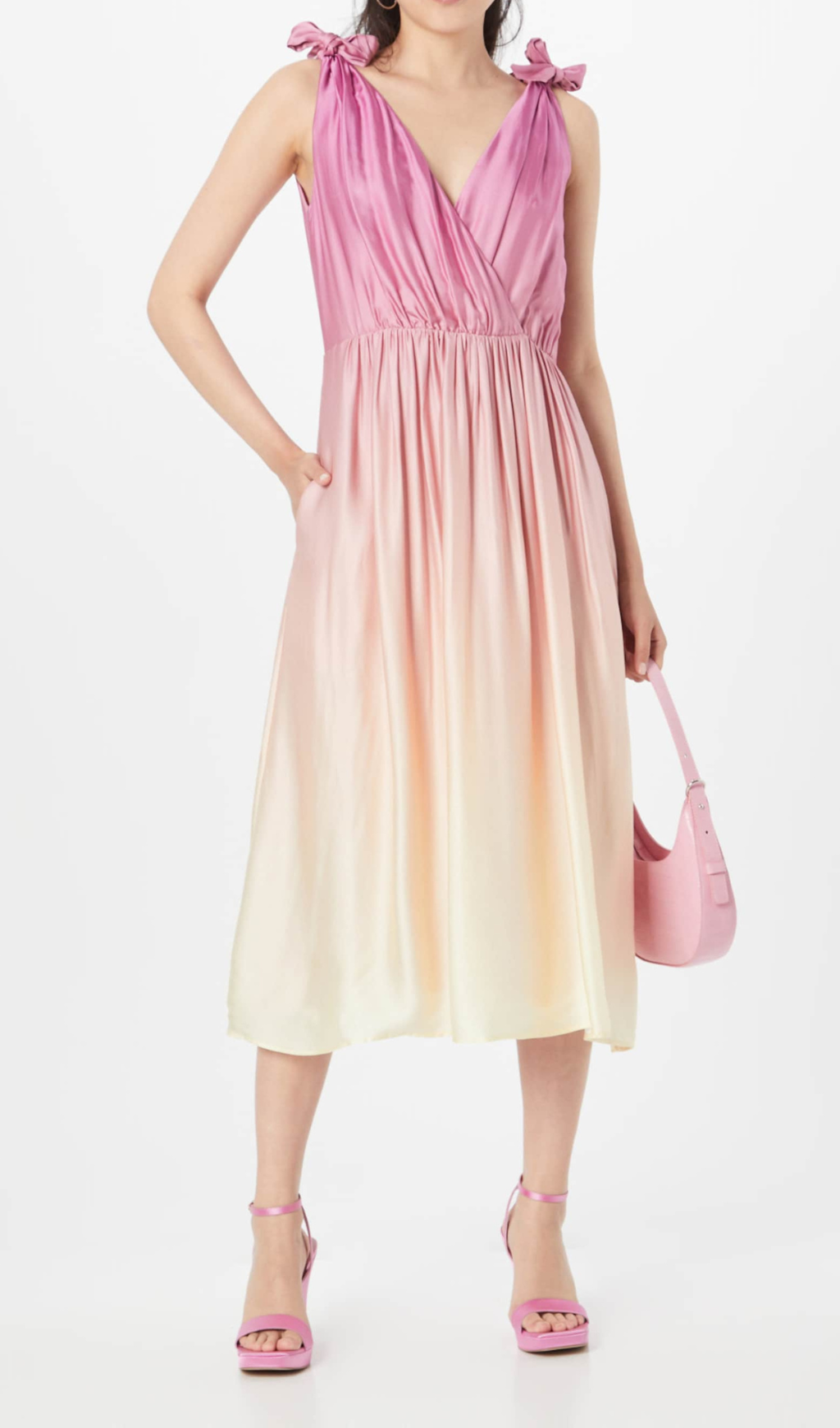 Flowering Girl Women Wrap-Over Midi Dress In Pastel Yellow Without Belt