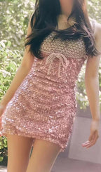 Flowering Girl Women Embellished Sequin Mini Dress In Pink