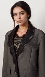 Flowering Girl Women Dianthe grey lace-panel blazer