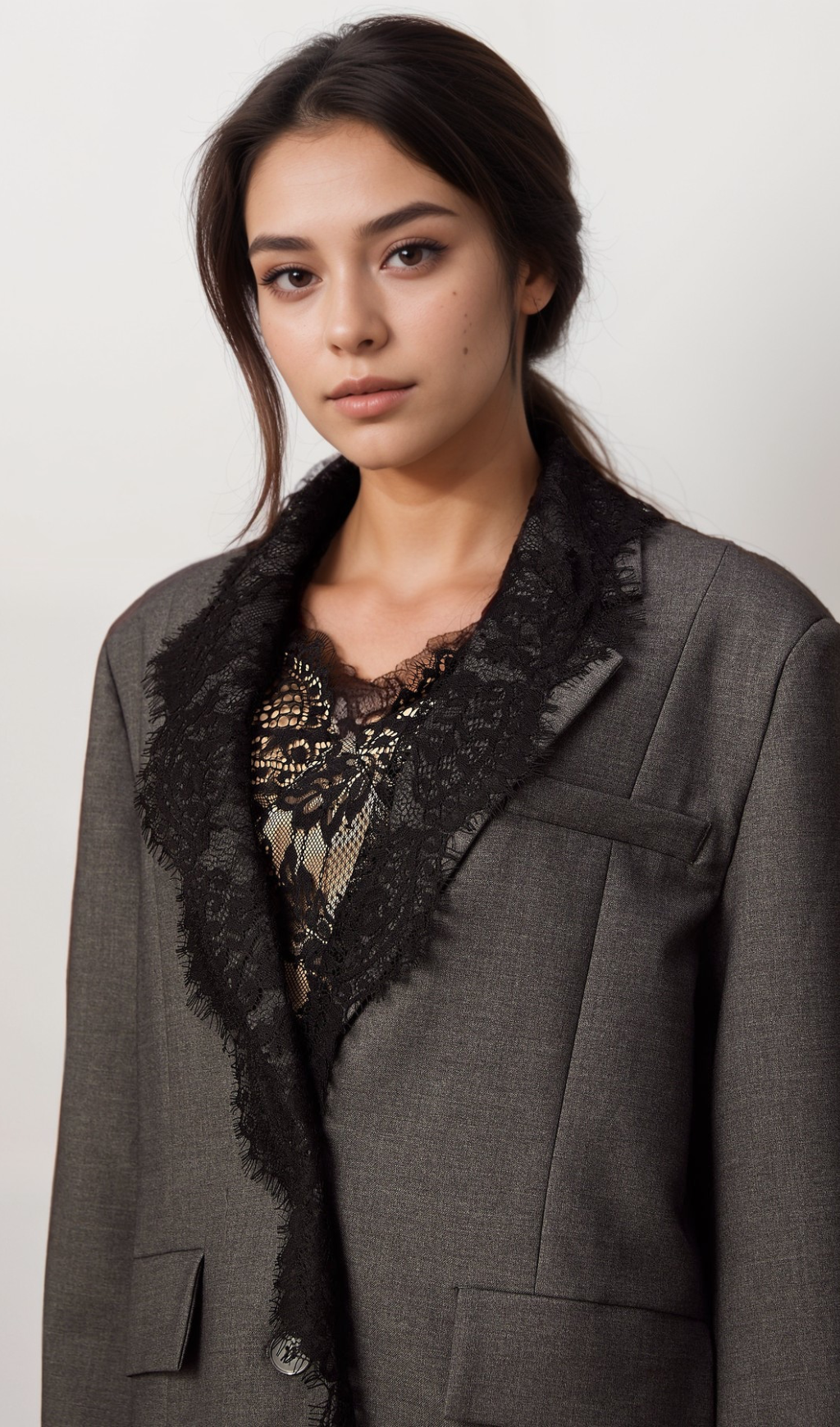 Flowering Girl Women Dianthe grey lace-panel blazer