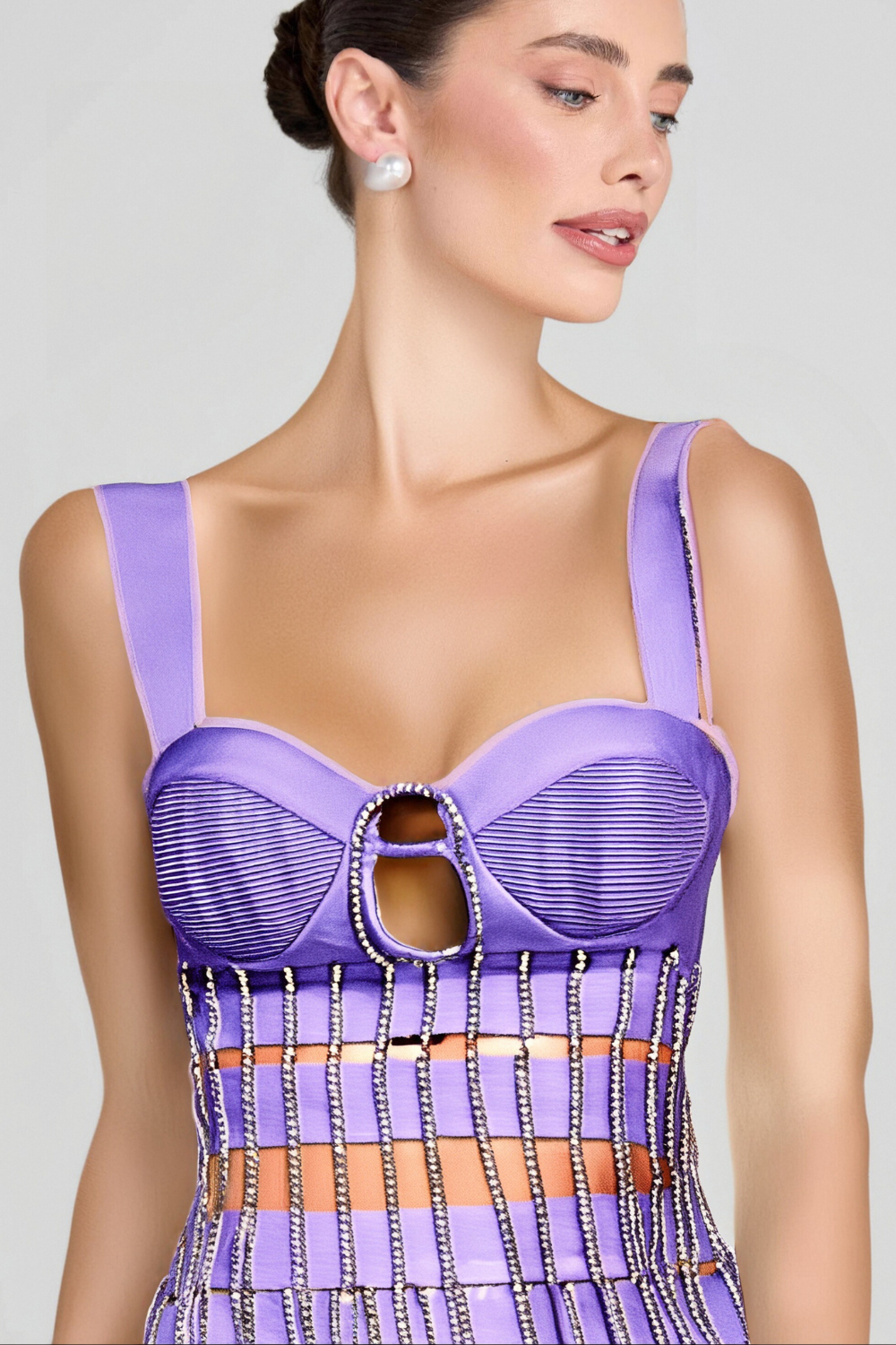 Flowering Girl Women CRYSTAL TASSEL BANDAGE MINI DRESS IN PURPLE