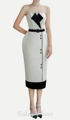 Flowering Girl Women Regina Pegged Semi-Heart Neck Tweed Midi Dress