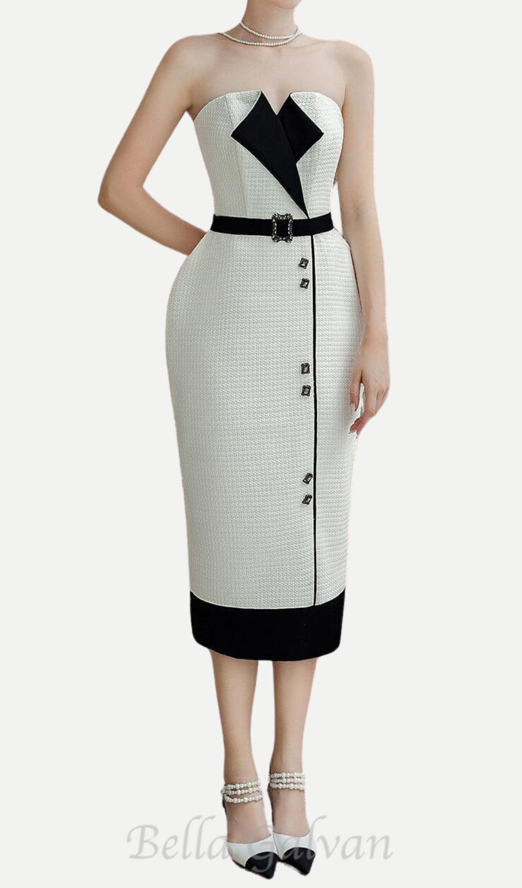 Flowering Girl Women Regina Pegged Semi-Heart Neck Tweed Midi Dress
