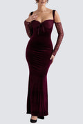 Flowering Girl Women Black Cherry Velvet Maxi Dress