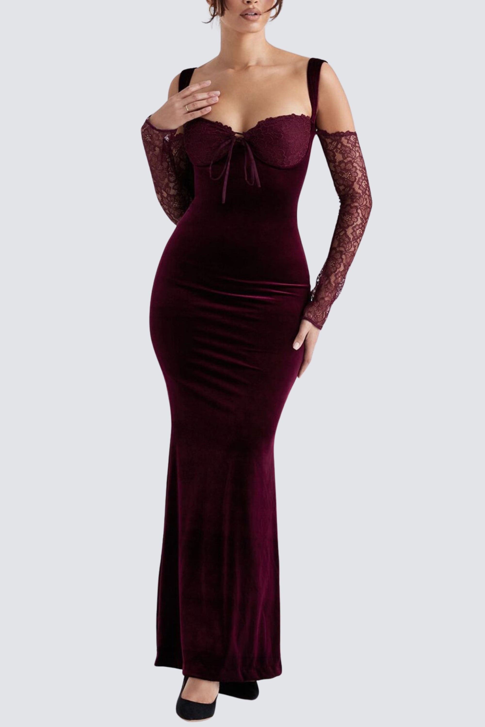 Flowering Girl Women Black Cherry Velvet Maxi Dress