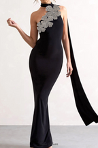 Flowering Girl Women Emily Diamond Flower Bandage Maxi Dress in Black