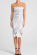 Flowering Girl Women Off-Shoulder White Floral Lace Midi Dress