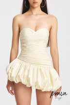 Flowering Girl Women Balloon Draped Strapless Mini Dress In White