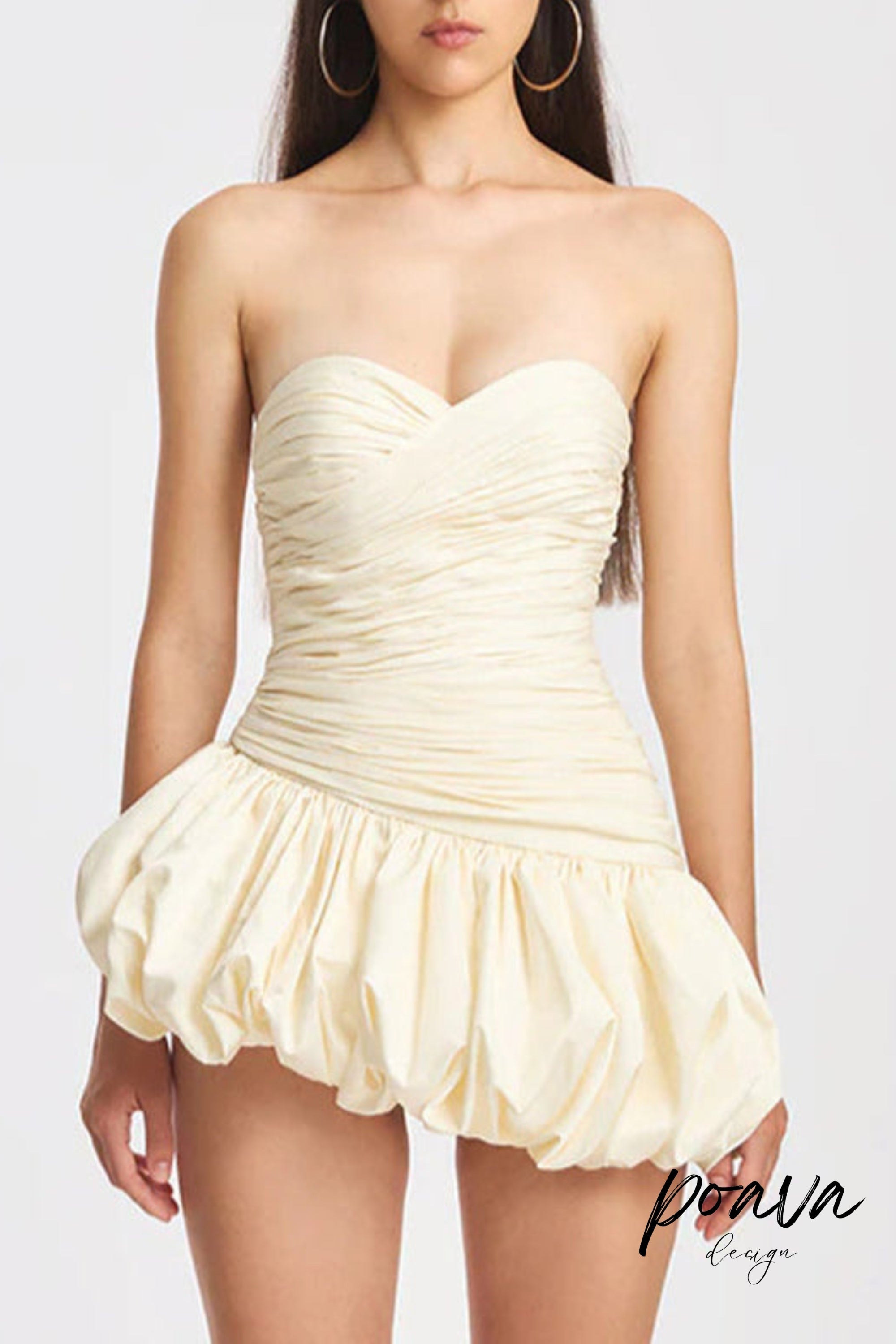 Flowering Girl Women Balloon Draped Strapless Mini Dress In White