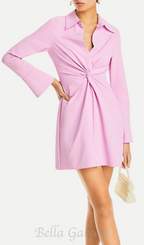 Flowering Girl Women ruched shirt mini dress in pink