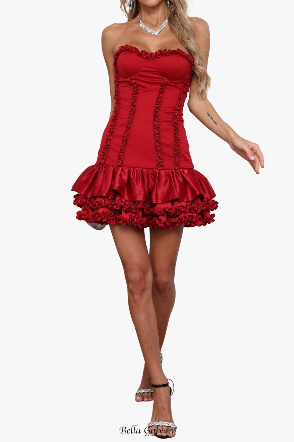 Flowering Girl Women sally ruffle trim strapless mini dress in red
