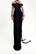 Flowering Girl Women Bandage Off Shoulder Maxi Dress In Black
