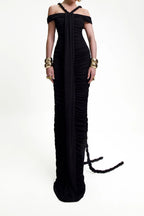 Flowering Girl Women Bandage Off Shoulder Maxi Dress In Black