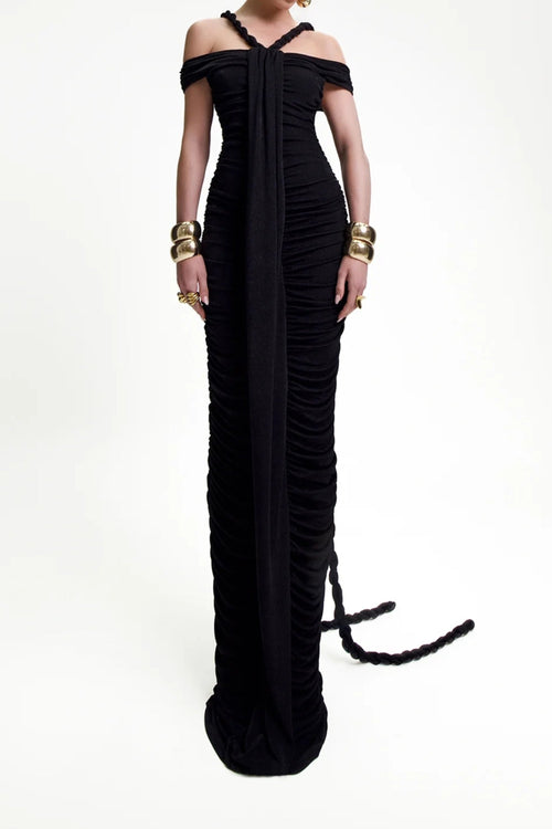Flowering Girl Women Bandage Off Shoulder Maxi Dress In Black