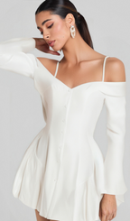 Flowering Girl Women off-shoulder pleated trim mini dress in white
