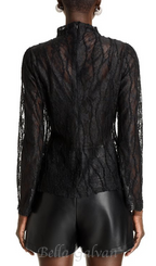 Flowering Girl Women Lace Mock Neck Top in black