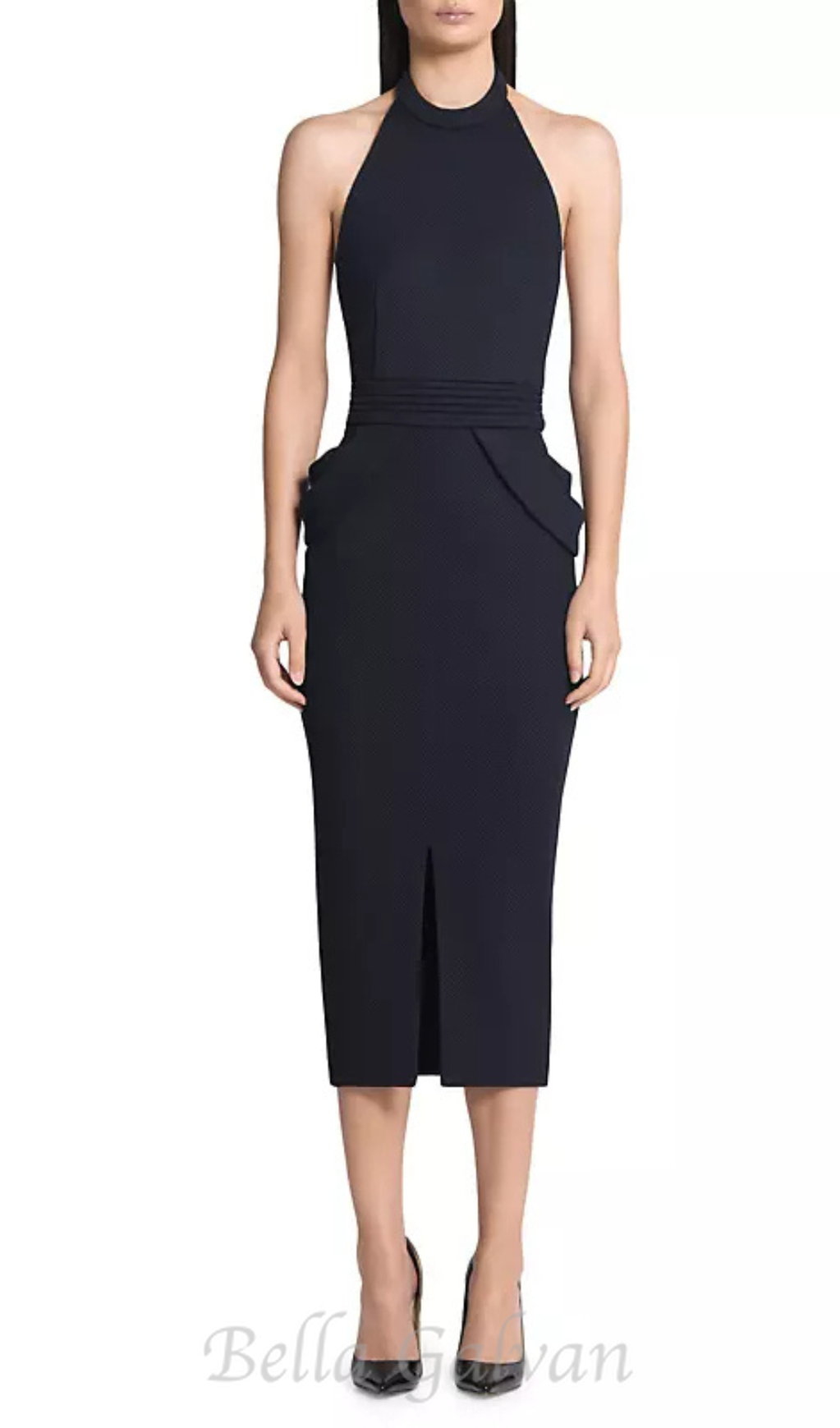 Flowering Girl Women Rise Textured Halter Midi Dress in black