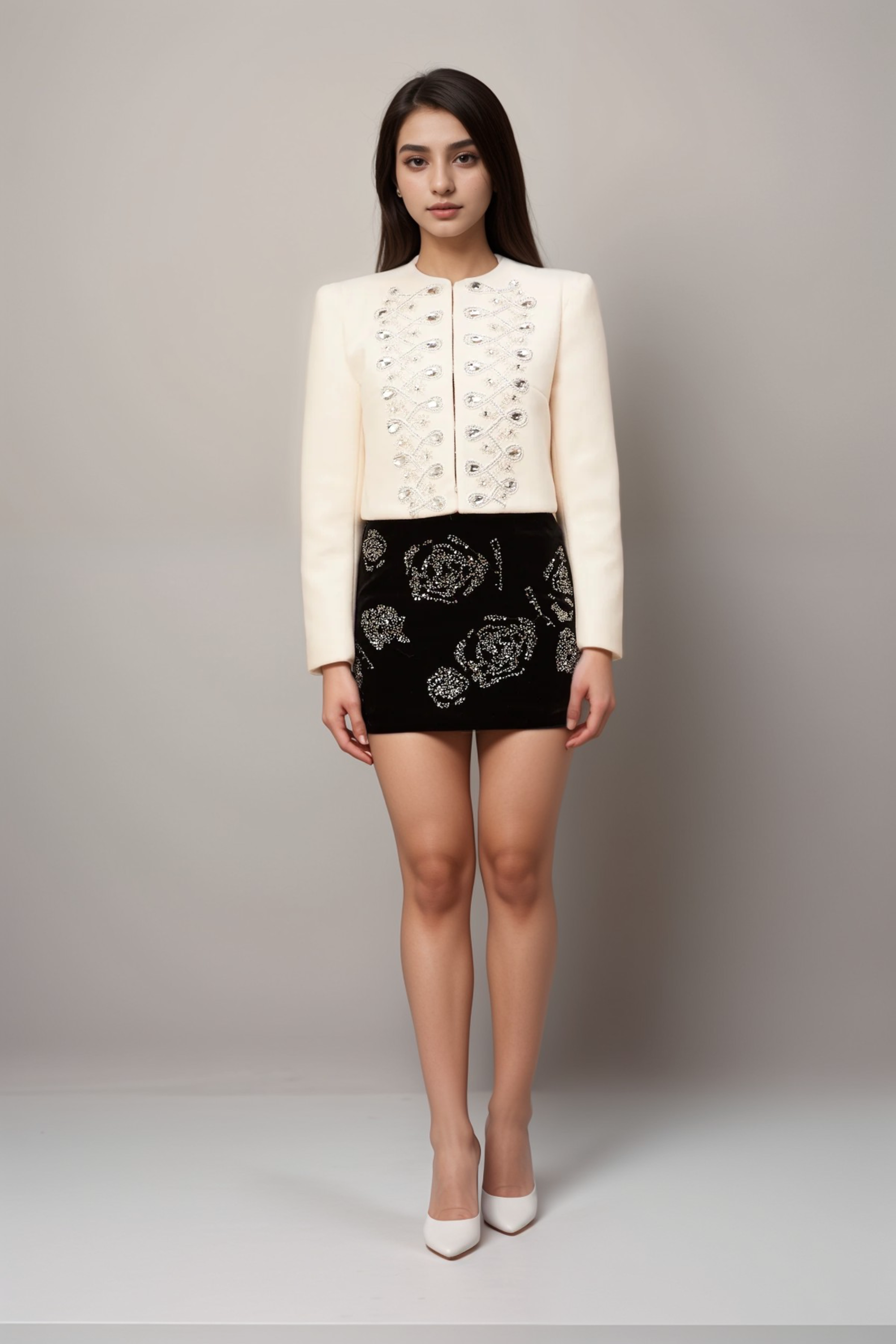 Flowering Girl Women Nerina White Crystal-Embellished Tweed Jacket