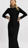 Flowering Girl Women YVONNE LONG SLEEVE GOLD BEAD BANDAGE MIDI DRESS IN BLACK