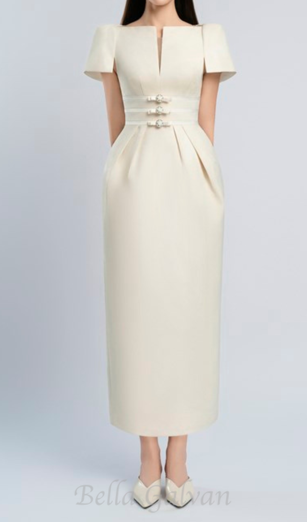 Flowering Girl Women v-cut neckline maxi dress in beige