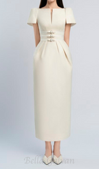 Flowering Girl Women v-cut neckline maxi dress in beige