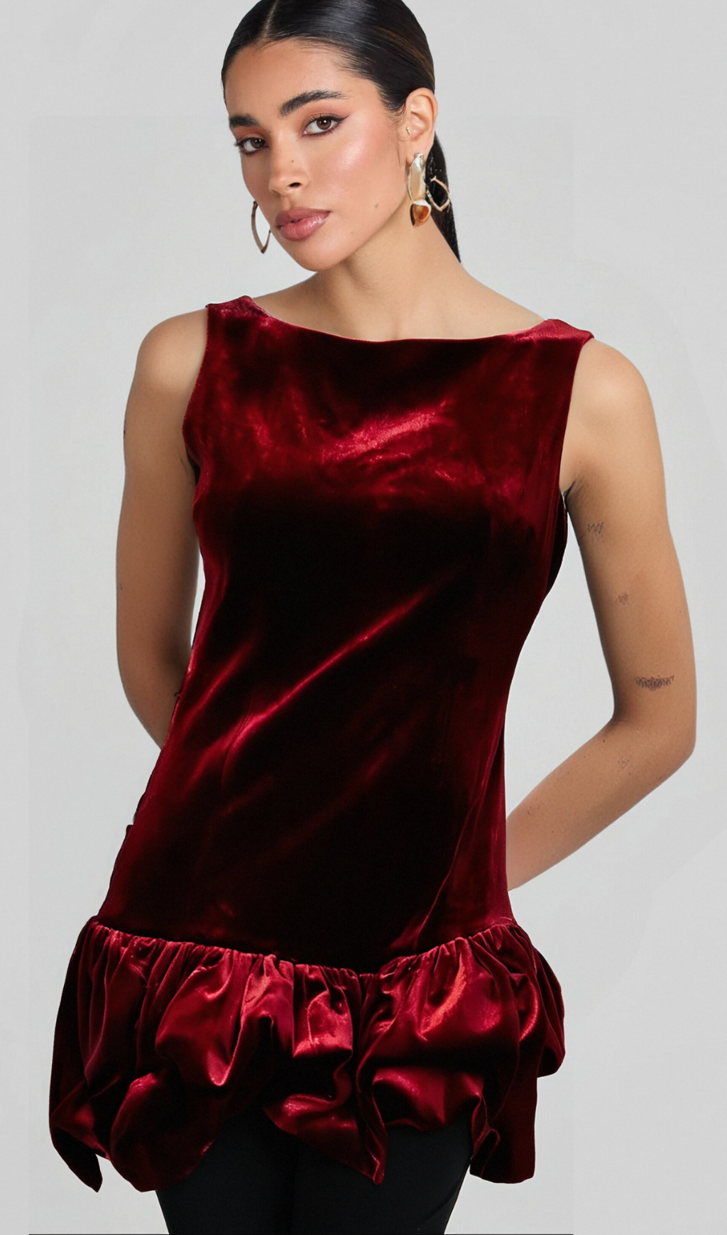 Flowering Girl Women Marion red peplum-hem velvet mini dress