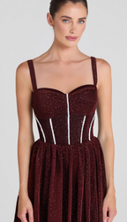 Flowering Girl Women Ruched Bust Rhinestone Mesh Cami Dress