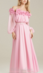 Flowering Girl Women ascella flower shoulder maxi dress in pink