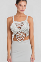 Flowering Girl Women Pearl Embellished Bustier Top