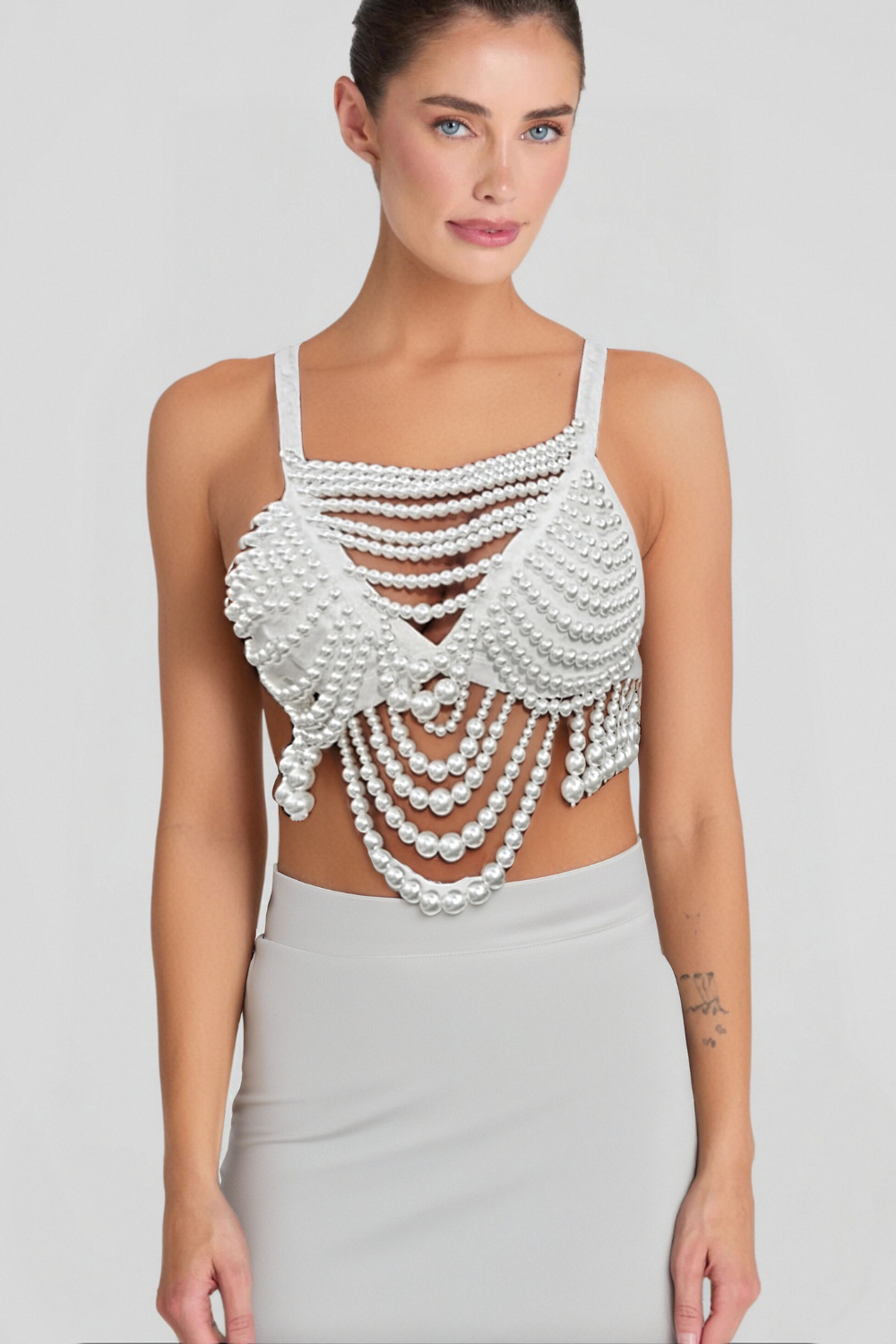 Flowering Girl Women Pearl Embellished Bustier Top
