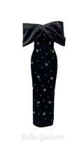 Flowering Girl Women draped bardot crystal detail maxi dress in black