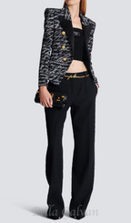 Flowering Girl Women Alphabet pattern black jacket with single button