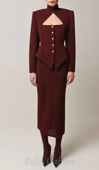 Flowering Girl Women Aymee Cutout Button Blazer in burgundy