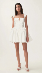 Flowering Girl Women Julie white folded-neck bonded sleeveless mini dress