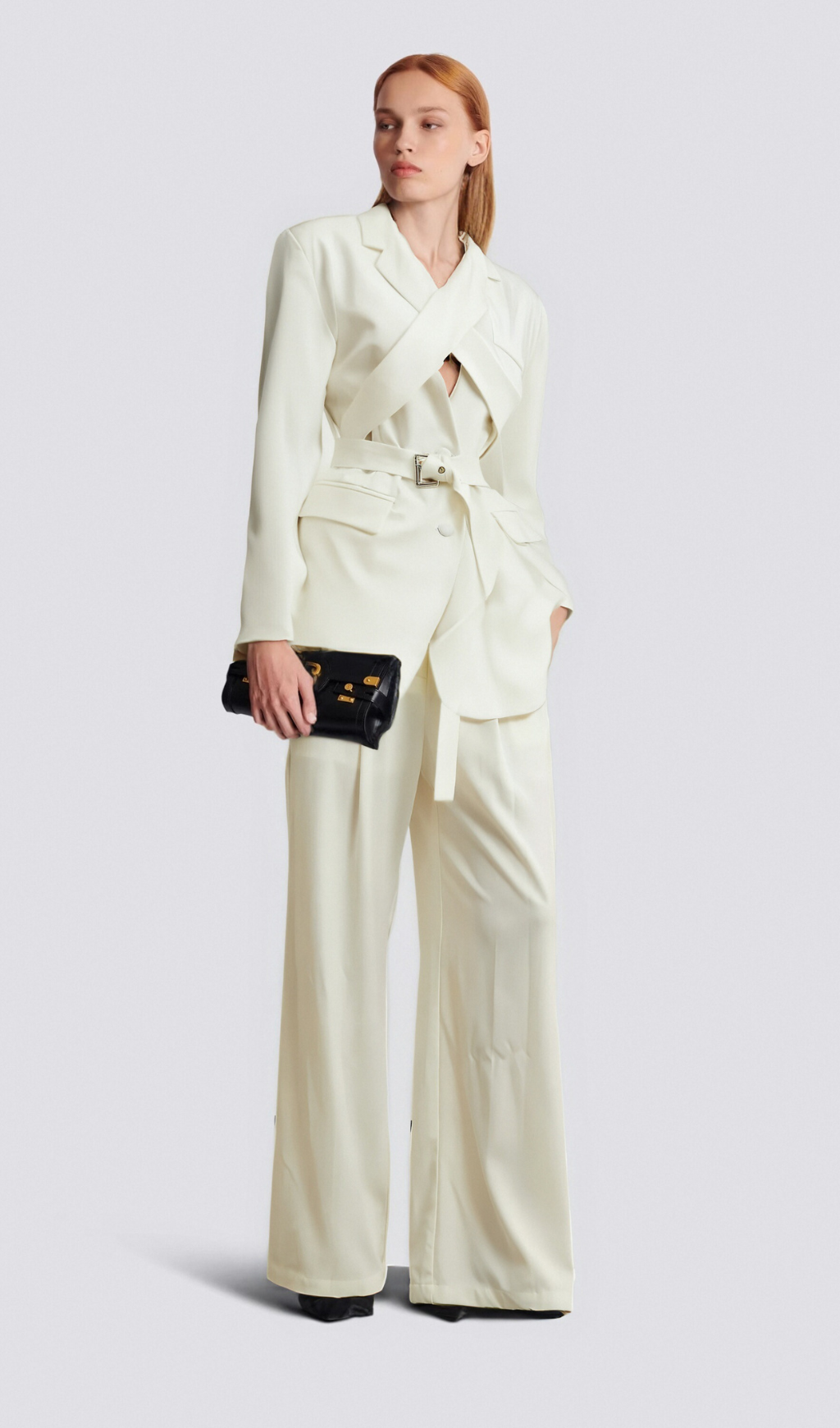 Flowering Girl Women Jasmine white neck-tie wrapped blazer