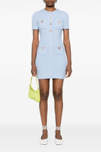 Flowering Girl Women Modesty Beaded Button Knit Mini Dress In Blue