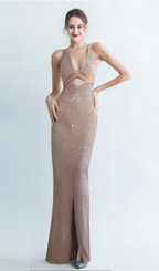 Flowering Girl Women HALTERNECK HOLLOW RHINESTONE MIDI DRESS