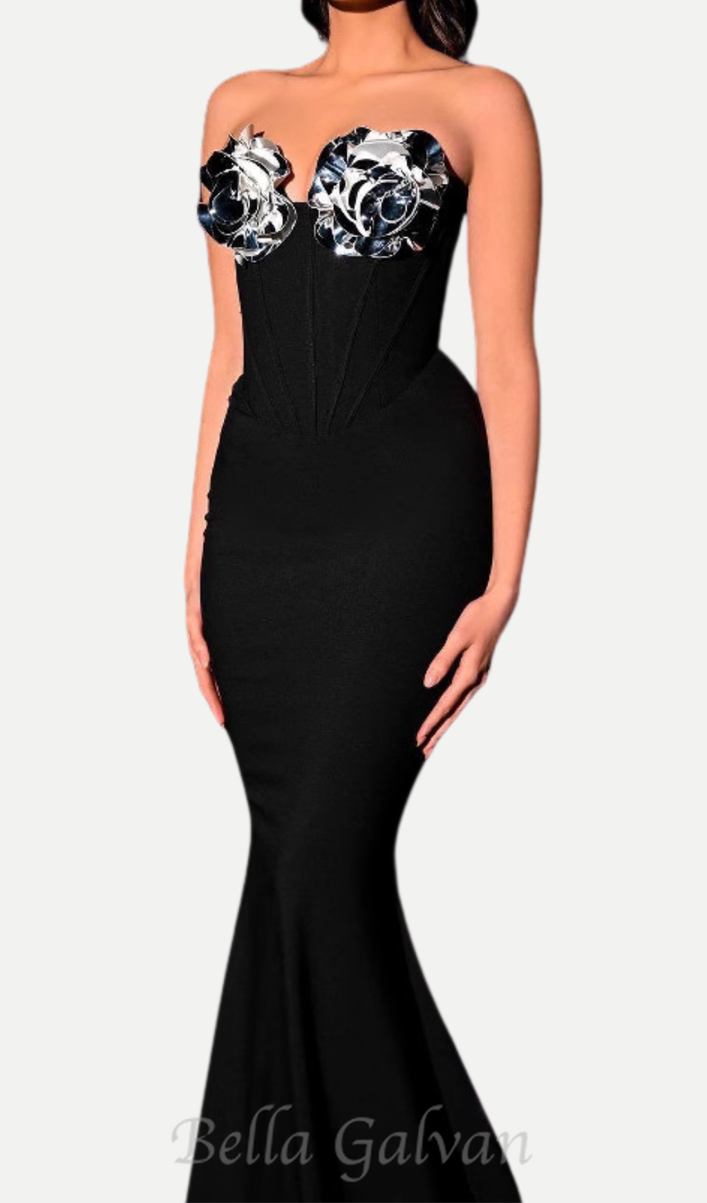 Flowering Girl Women eudora 3d flower off-shoulder maxi dress in black