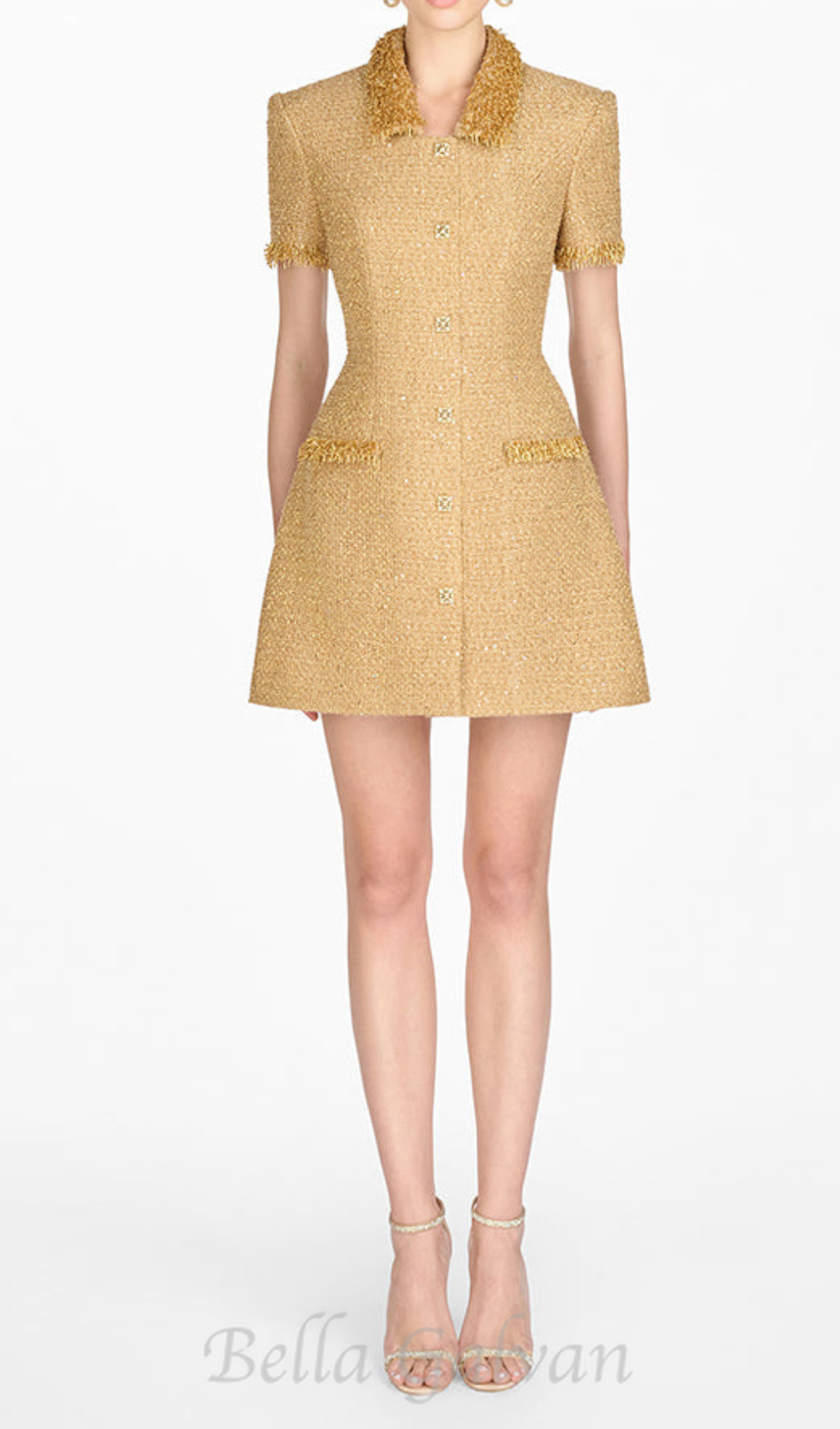 Flowering Girl Women gold embellished mini dress