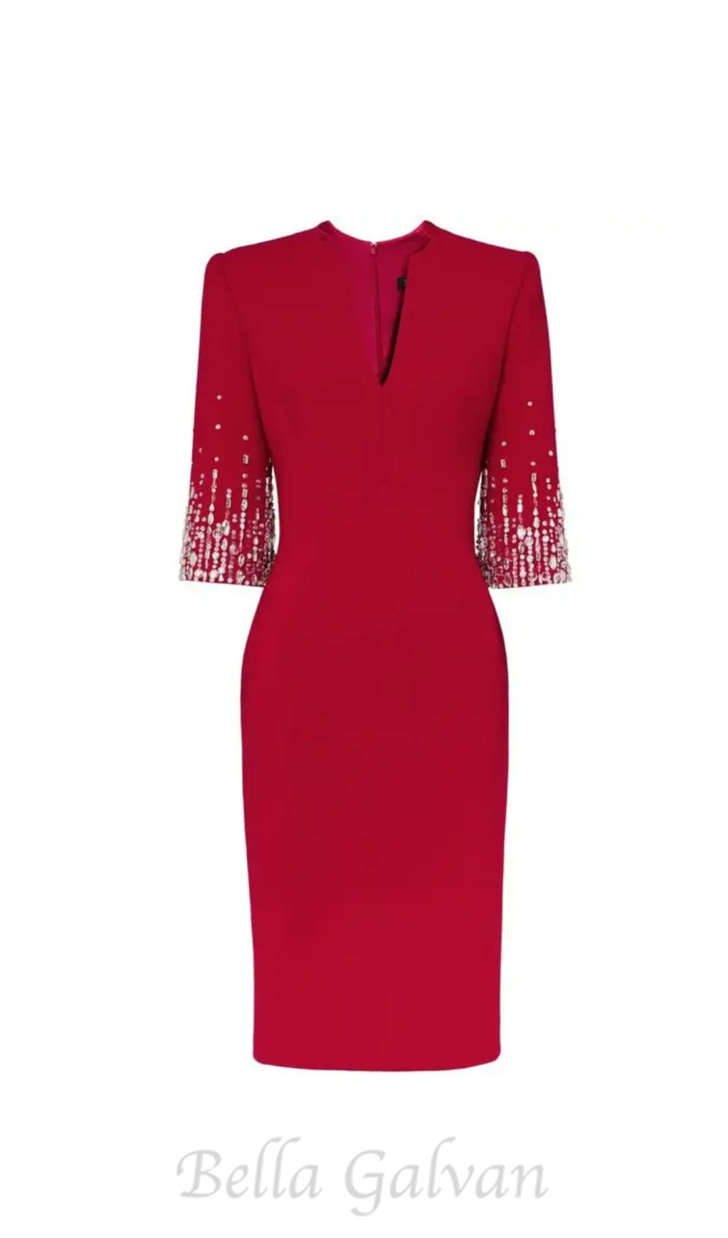 Flowering Girl Women biela v-neck crystal-embellished midi dress in red