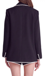 Flowering Girl Women Imitation Pearl Trim Blazer In Black