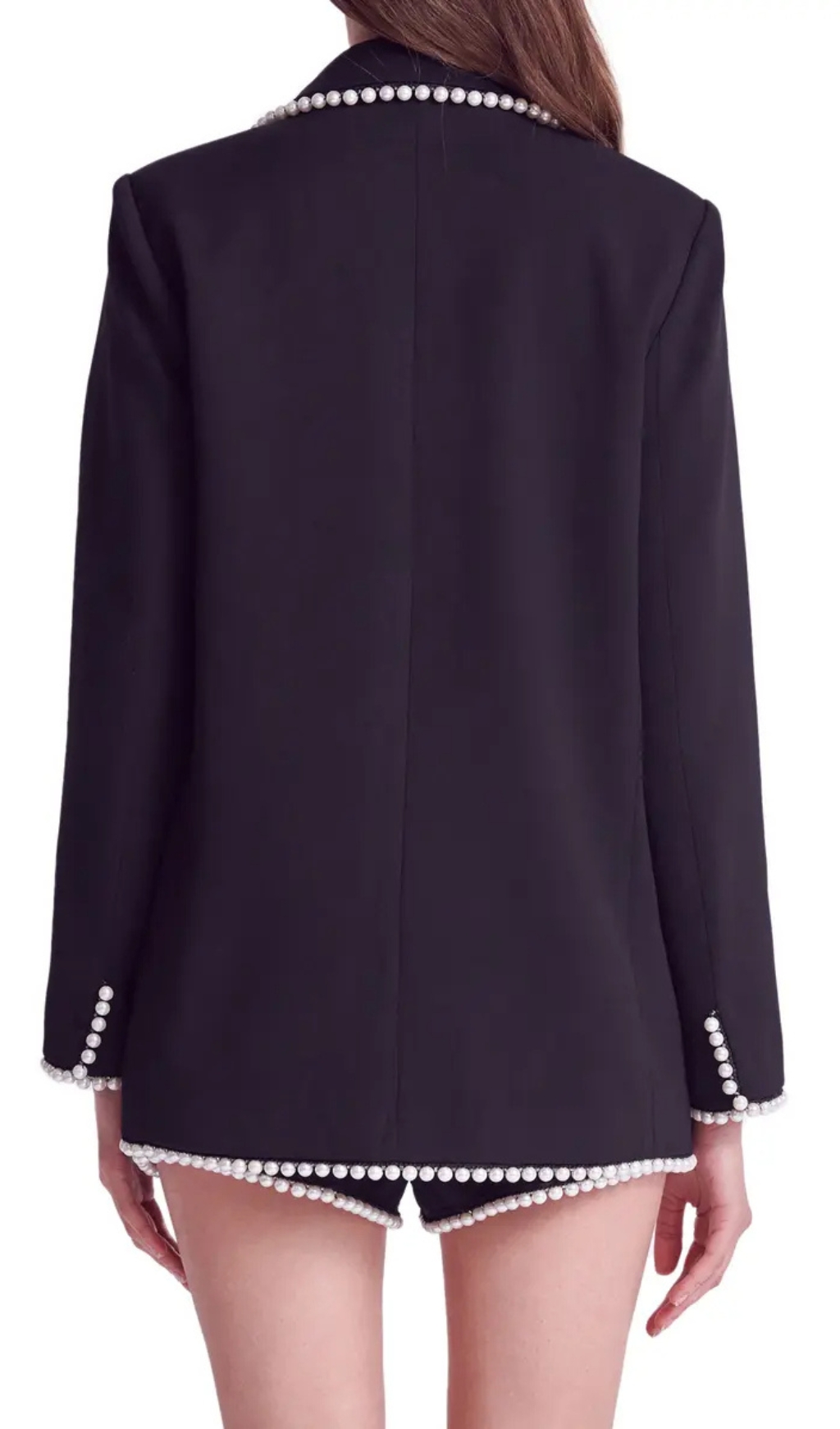 Flowering Girl Women Imitation Pearl Trim Blazer In Black