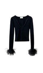 Flowering Girl Women U Neck Feather Top