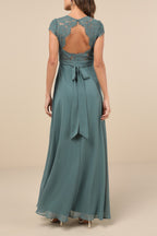 Flowering Girl Women Dark Sage Green Lace Backless Maxi Dress