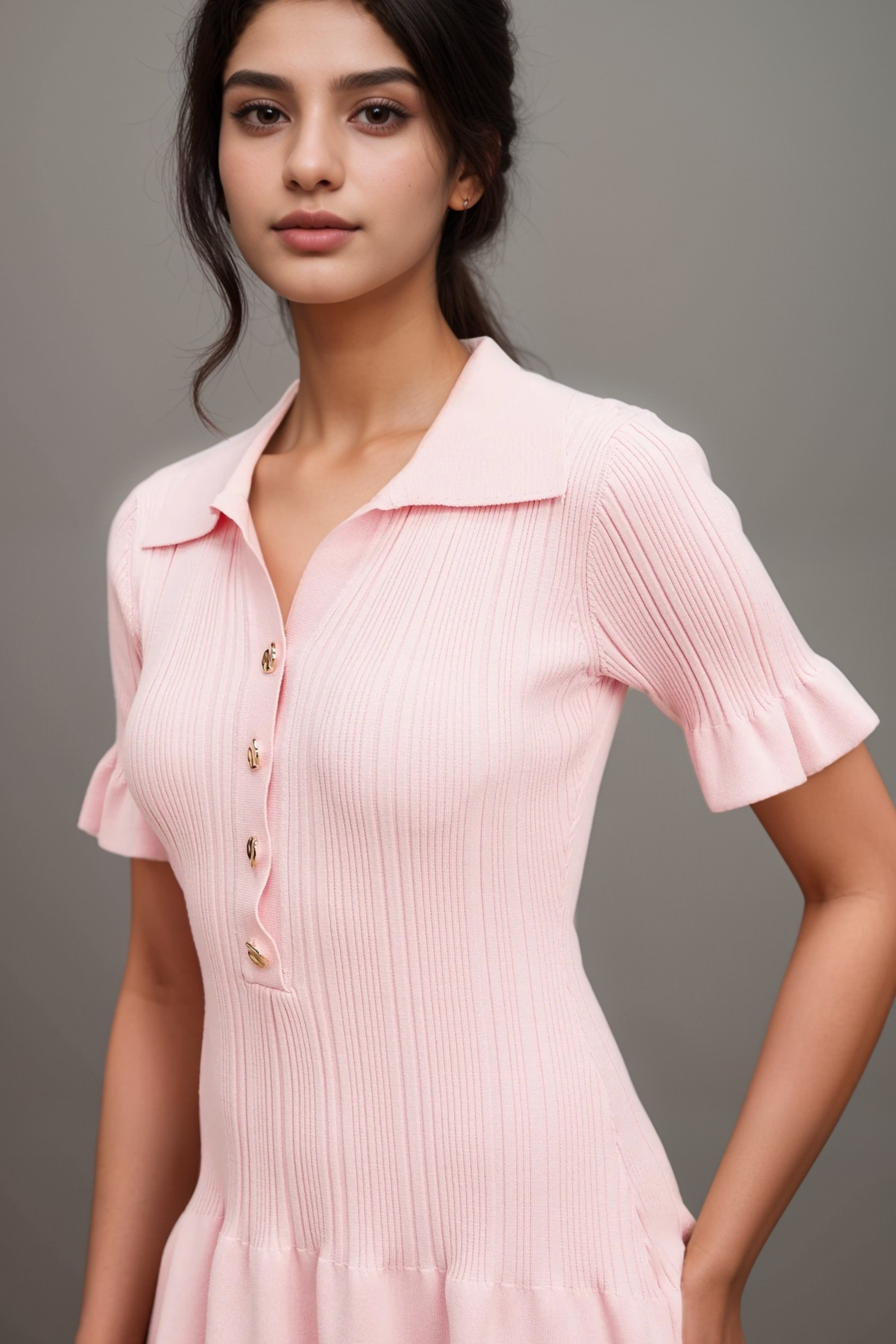 Flowering Girl Women Nolwenn Pink Flared Fine-Knit Mini Dress