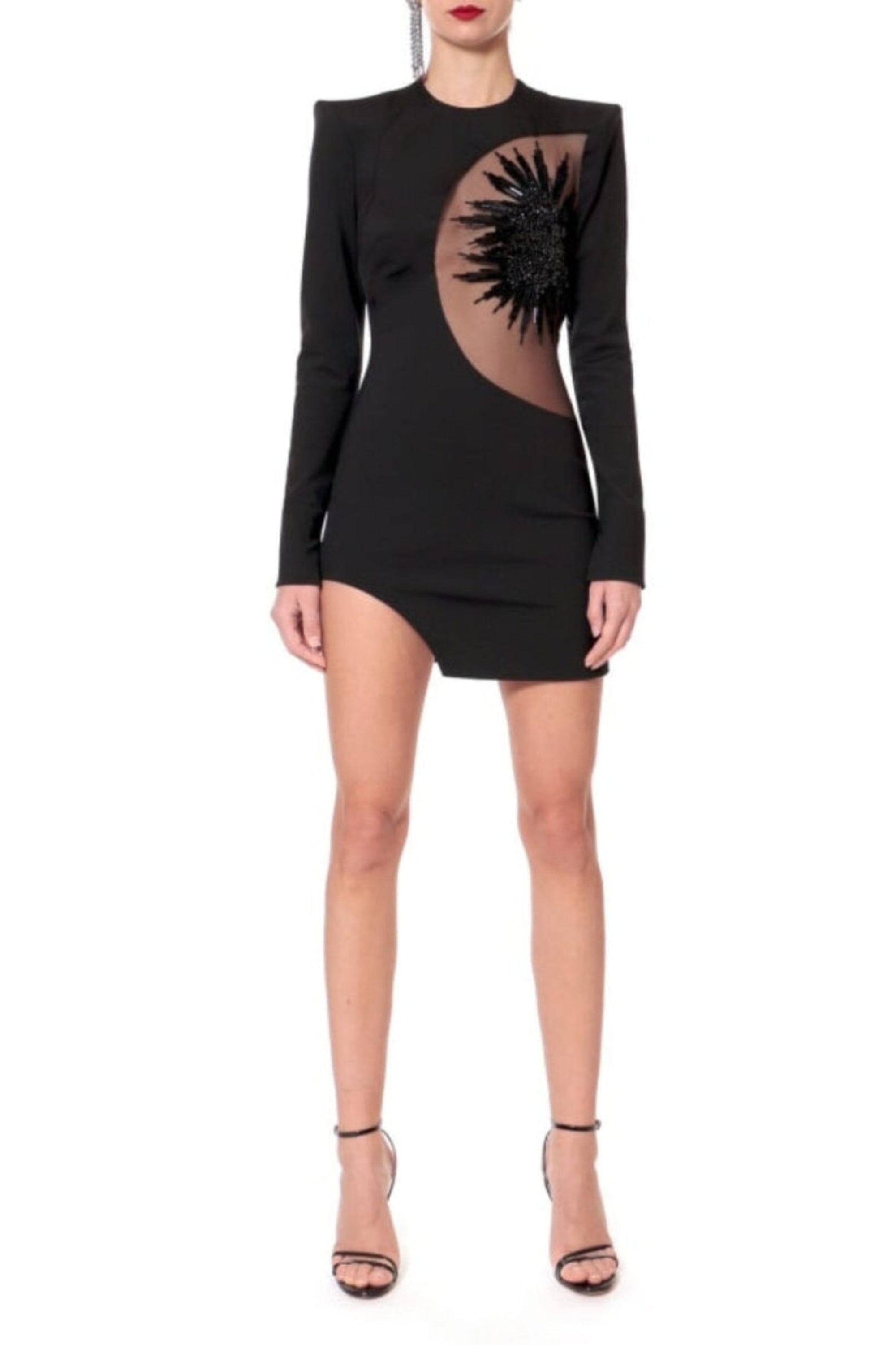 Flowering Girl Women Embellished Long Sleeve Bandage Mini Dress In Black