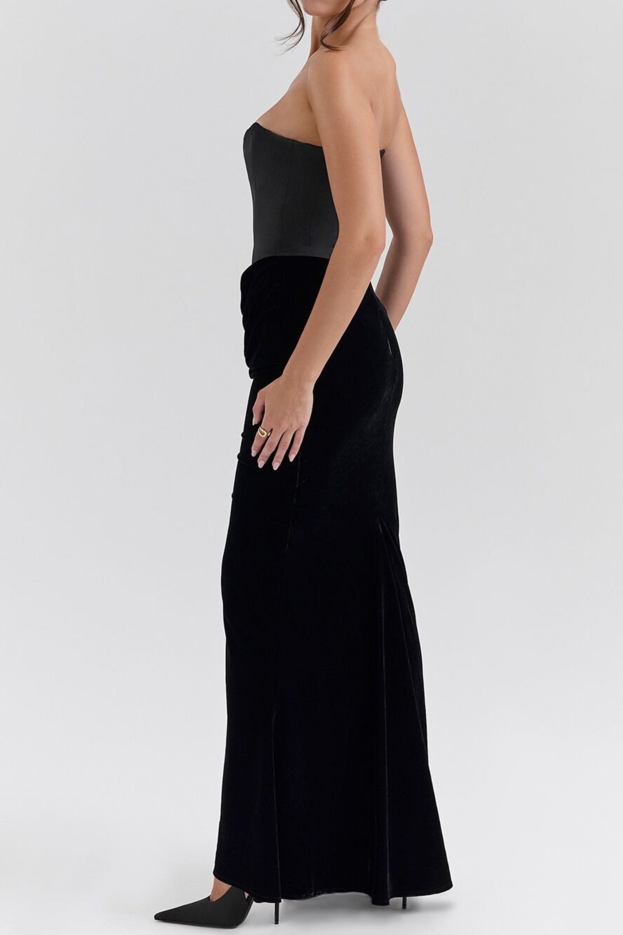 Flowering Girl Women Strapless Corset Maxi Dress In Black