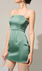 Flowering Girl Women Pearl Strap Satin Mini Dress in green